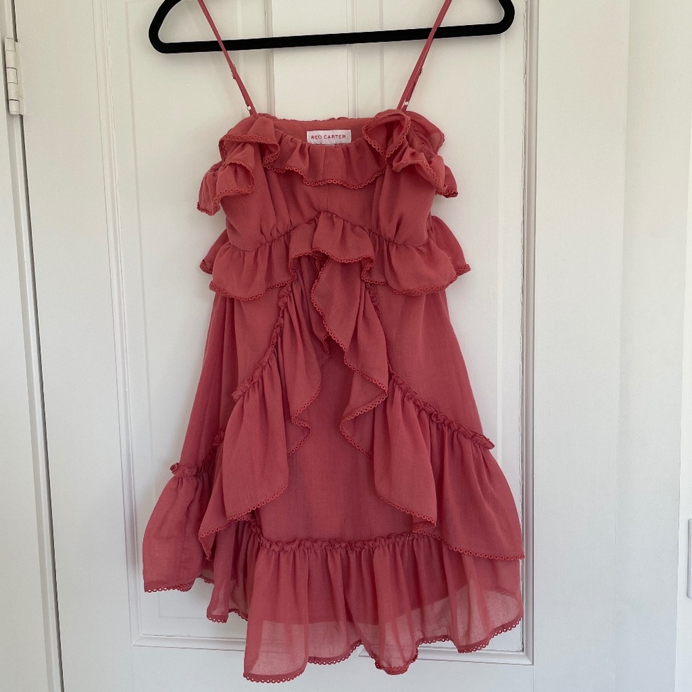 Red Carter Ruffle Mini Dress, Dusty Rose - Picture 1 of 8